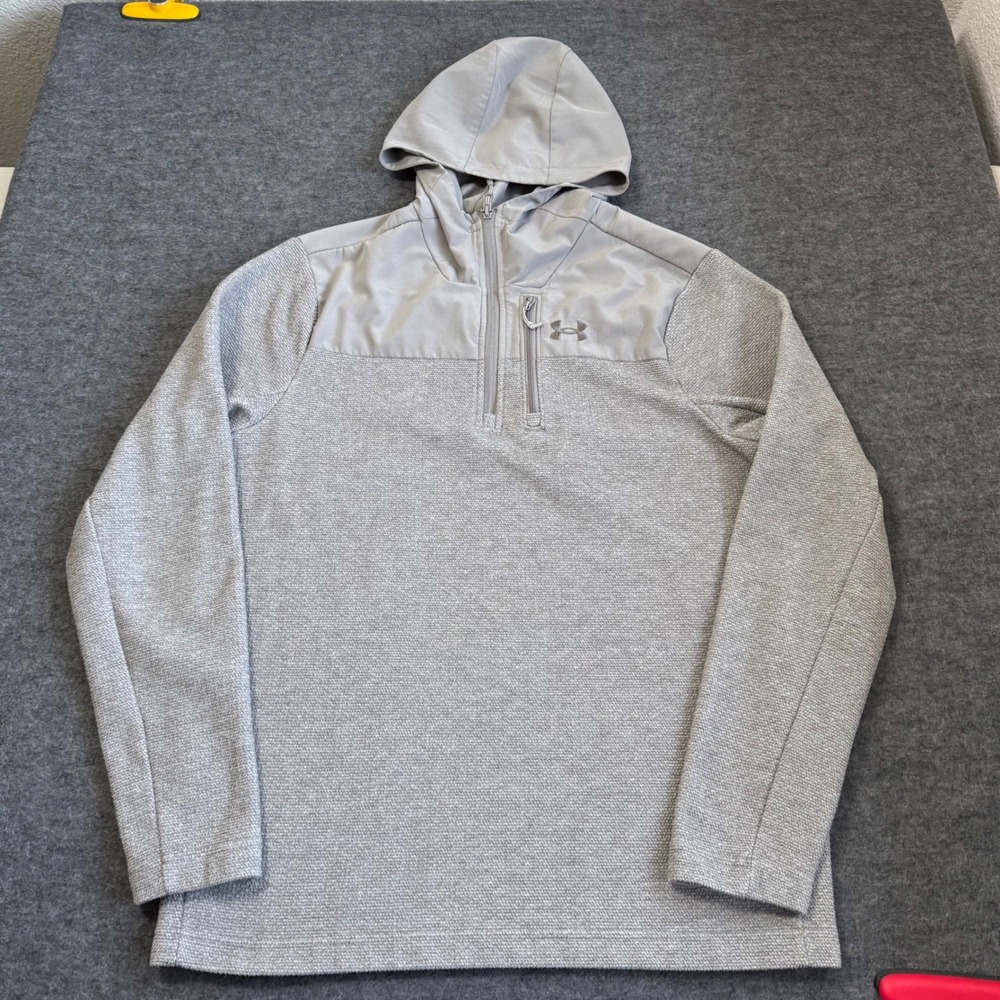 Under Armour Mens Beige Quarter Zip Hooded Pullover Jacket Loose Fit Medium